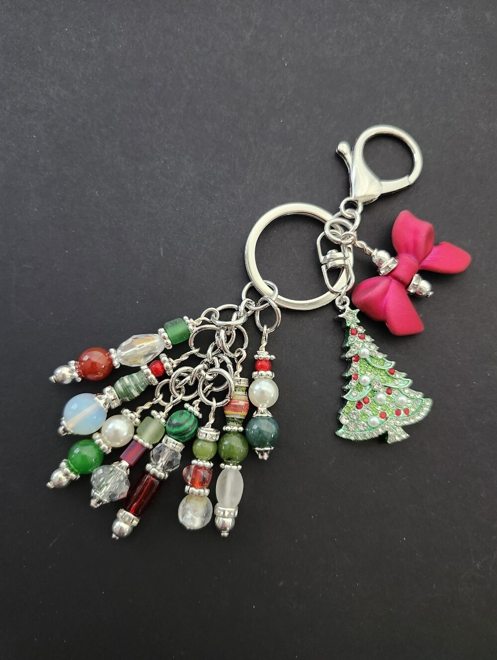 Christmas Tree Purse Charm or Keychain Opal Malachite Carnelian Handcrafted
